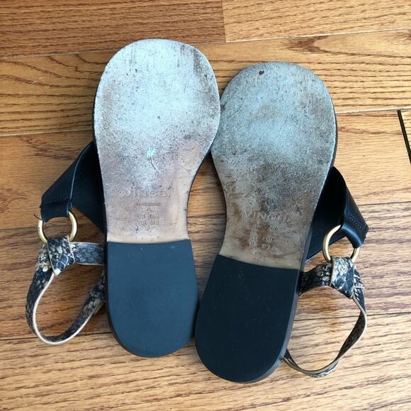 VINCE PHARIS Thong Leather Black Tan Sandals Women’s Size 7.5 - Picture 7 of 10